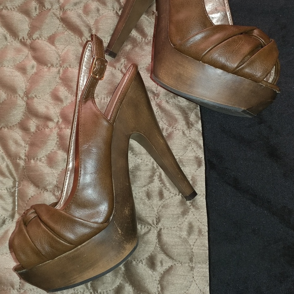 Brown platform high heels